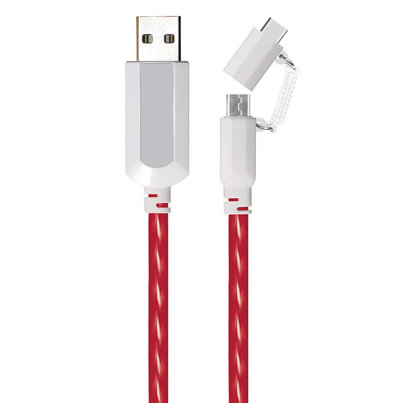 2 in 1 EL Visible Type_C to Micro USB Flowing Flat Cable
